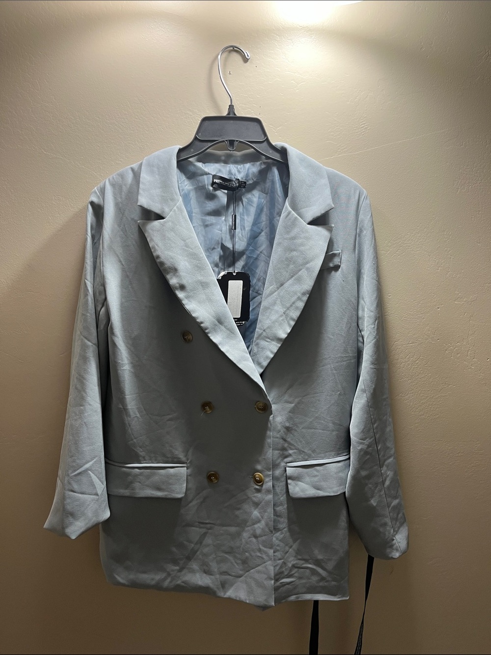PrettyLittleThing Pale Blue Double-Breasted Blazer